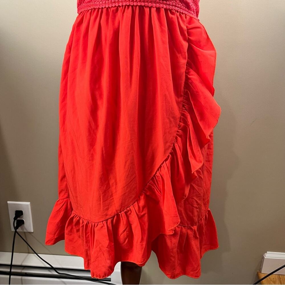 Ecowish Red Backless Dress Backless Ruffles Lace Bow Boho Women's Size Small - Picture 3 of 9